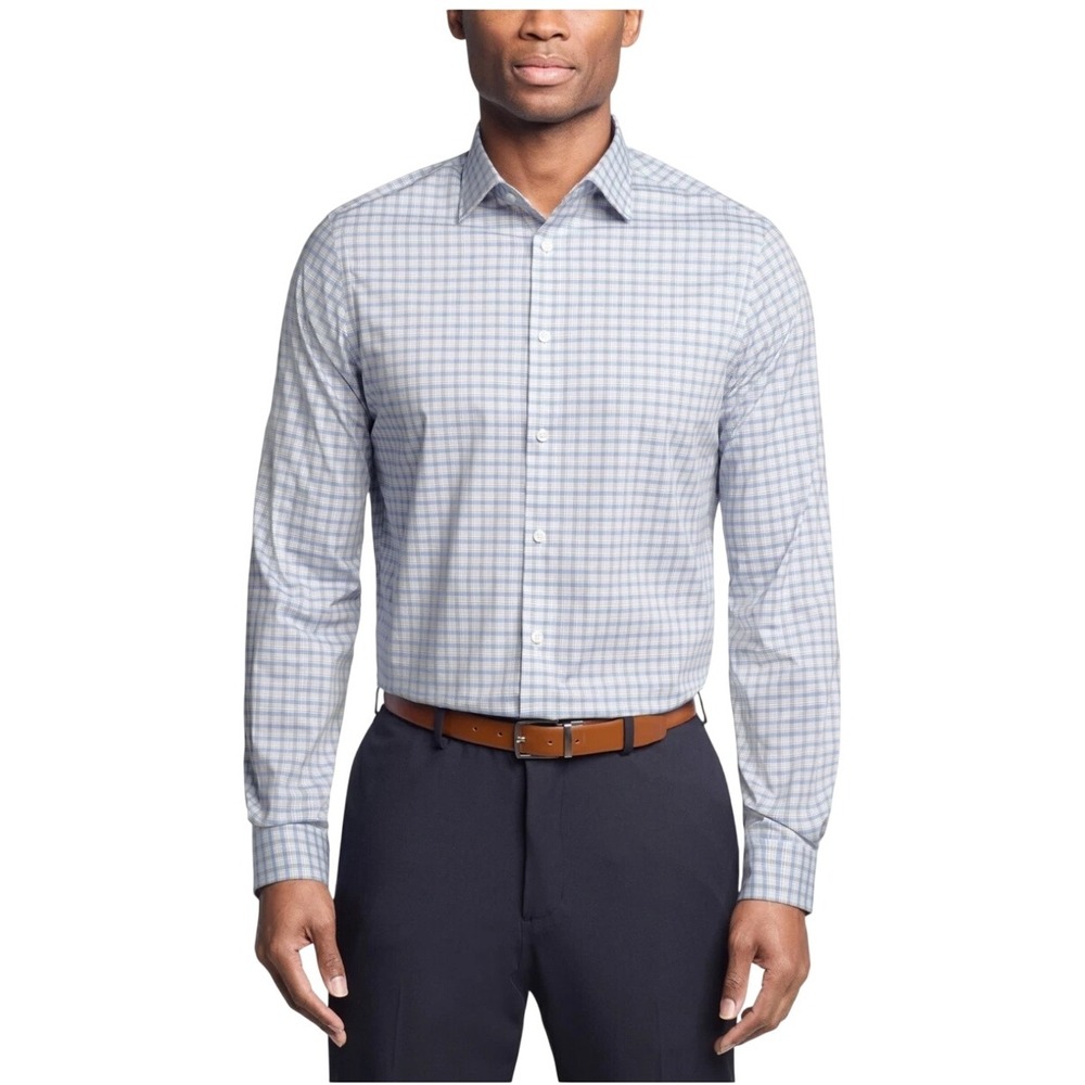 Michael Kors Dress‎ Shirt 15.5 32/33 Blue Black Gingham Regular Fit No Iron Sz M